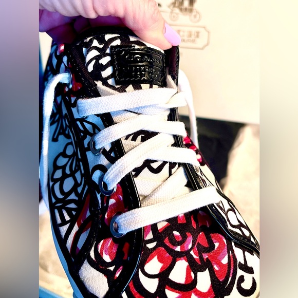 NIB Coach Poppy Sneakers Leather Trim Sz 9.5 - Picture 11 of 13